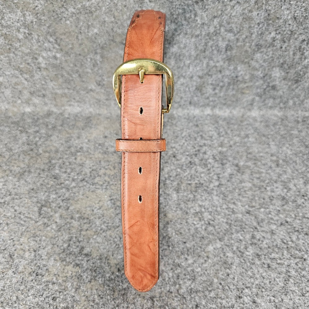 1994 Tony Lama Mens Cognac Brown Leather Western Belt Brass Buckle, 36, USA Made